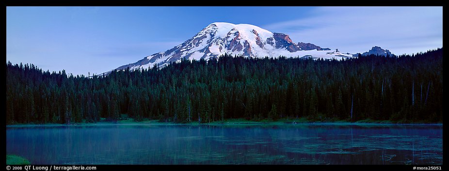 Lake, forest, and Mount Rainer at dawn. Mount Rainier National Park (color)