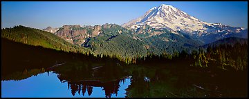 Lake and distant Mount Rainier. Mount Rainier National Park (Panoramic color)