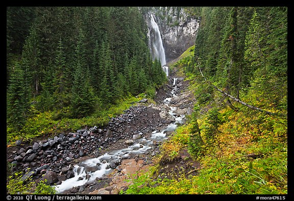 Comet Falls and Van Trump Creek. Mount Rainier National Park (color)