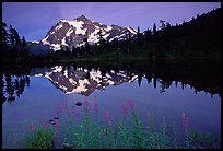 Mount Shuksan and Picture lake, sunset. North Cascades National Park, Washington, USA.