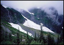 Cascades and snowfields, below Cascade Pass, North Cascades National Park. Washington, USA.
