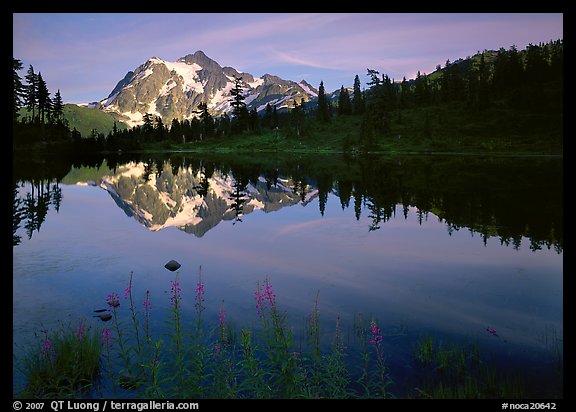 Mount Shuksan and Picture lake, sunset,  North Cascades National Park. Washington, USA.