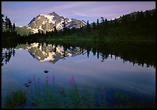 Mount Shuksan and Picture lake, sunset,  North Cascades National Park.  ( color)