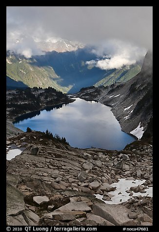 Hidden Lake below low cloud ceilling, North Cascades National Park.  (color)
