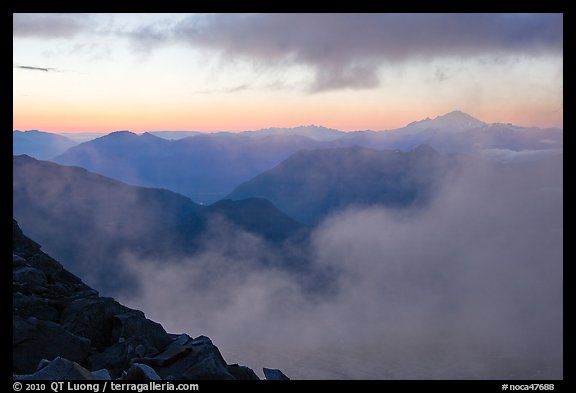 Clouds and ridges at sunset, North Cascades National Park.  (color)