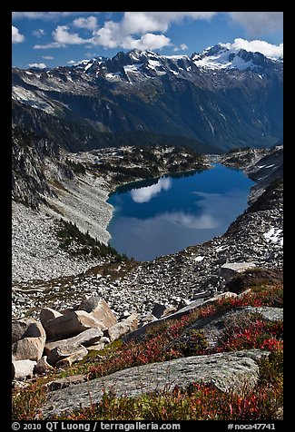 Forbidden, Boston, and Sahale Peak above Hidden Lake, North Cascades National Park. Washington, USA.