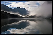 Moonlit fog, Diablo Lake, North Cascades National Park Service Complex. Washington, USA.