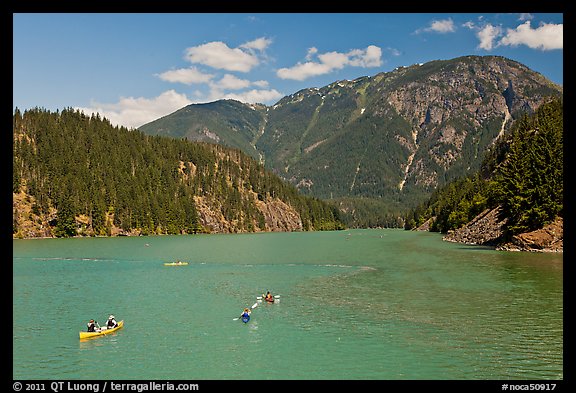 Canoes and kayaks on Diablo Lake,  North Cascades National Park Service Complex. Washington, USA.