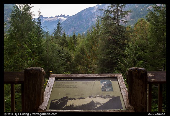 Picket Range interpretive sign, North Cascades National Park. Washington, USA.