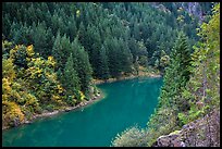 Emerald waters of Gorge Lake in autumn, North Cascades National Park Service Complex. Washington, USA.