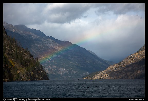 Lake Chelan and rainbow, North Cascades National Park Service Complex.  (color)