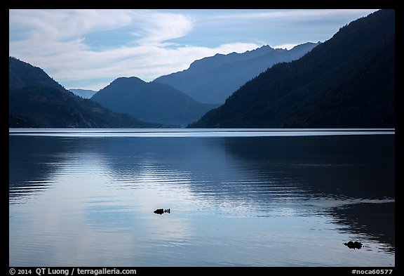 Lake Chelan reflections, Stehekin, North Cascades National Park Service Complex.  (color)