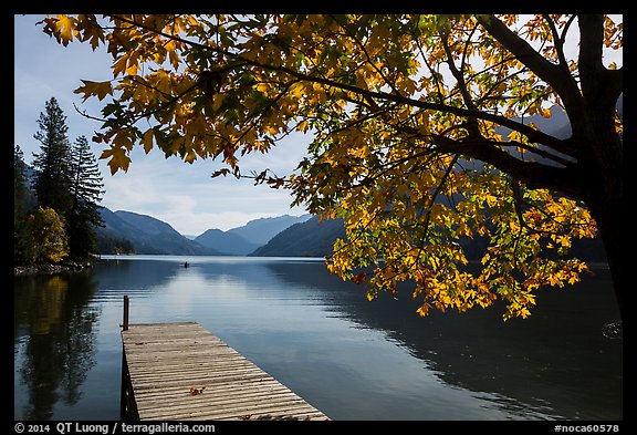 Deck autumn, Lake Chelan, Stehekin, North Cascades National Park Service Complex. Washington, USA.