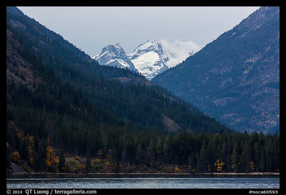 Snowy peaks above Stehekin and Lake Chelan,  North Cascades National Park Service Complex. Washington, USA.