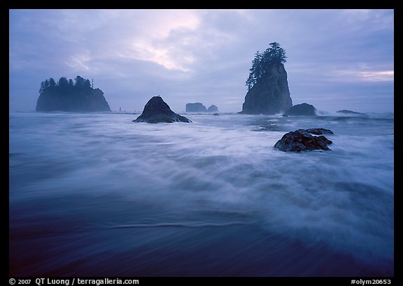 Seastacks, surf, and clouds, Second Beach. Olympic National Park (color)