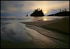 Stream, beach, and sea stacks at sunset, Second Beach. Olympic National Park ( color)