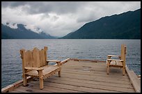 Two chairs on pier, Crescent Lake. Olympic National Park, Washington, USA. (color)