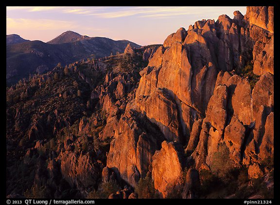 High Peaks with Chalone Peak in the distance, sunrise. Pinnacles National Park, California, USA.