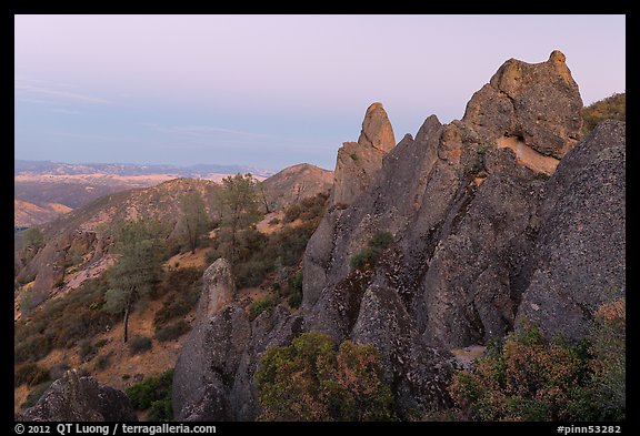 High Peaks rock crags at dusk. Pinnacles National Park (color)