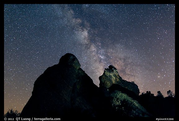 Night sky with Milky Way above High Peaks rocks. Pinnacles National Park (color)