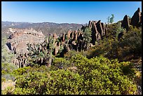 Chaparral and spires. Pinnacles National Park, California, USA. (color)