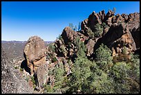 Rocky towers from ancient volcanic field. Pinnacles National Park, California, USA. (color)
