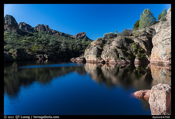 Early morning reflections, Bear Gulch Reservoir. Pinnacles National Park (color)