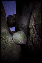 Boulders wedged in Balconies Cave at night. Pinnacles National Park, California, USA.