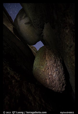 Talus cave with boulders at night. Pinnacles National Park (color)