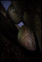 Talus cave with boulders at night. Pinnacles National Park, California, USA.