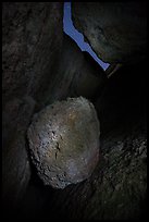 Boulder in Balconies talus cave at night. Pinnacles National Park ( color)
