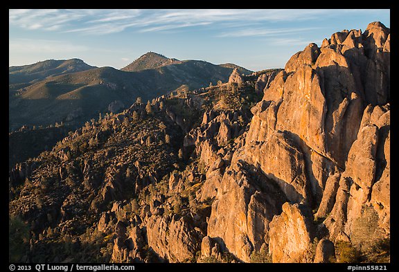 High Peaks with Chalone Peaks in the distance, early morning. Pinnacles National Park, California, USA.