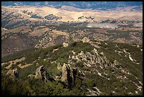 Pinnacles and hills from South Chalone Peak. Pinnacles National Park, California, USA. (color)