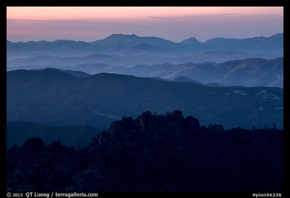 High Peaks and Gabilan Mountains ridges at sunset. Pinnacles National Park (color)