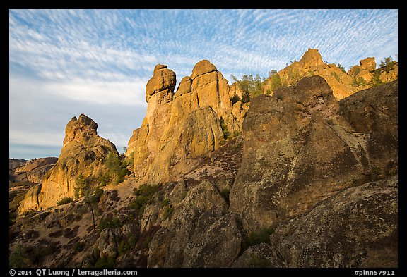 Rock towers above Juniper Canyon, late afternoon. Pinnacles National Park (color)