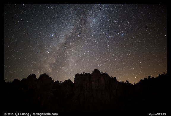 High Peaks pinnacles and Milky Way. Pinnacles National Park, California, USA.