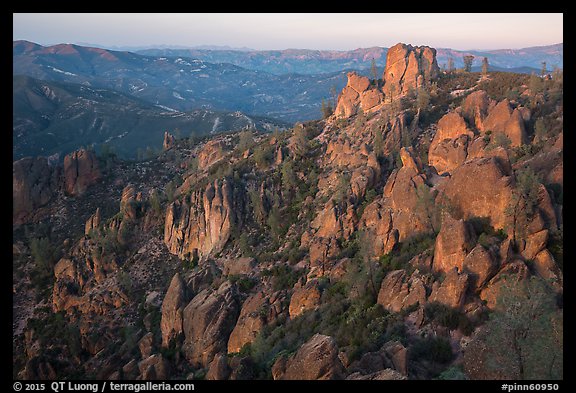 Rock spires at dusk. Pinnacles National Park (color)