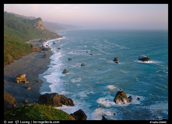Coast from High Bluff overlook, sunset. Redwood National Park (color)
