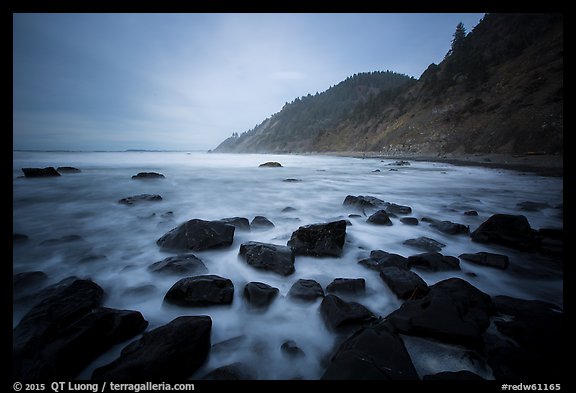 Rocks, surf in long exposure, Enderts Beach. Redwood National Park, California, USA.