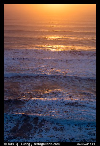 Waves lit by setting sun from above. Redwood National Park, California, USA.