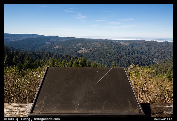 Holder for interpretive sign, Redwood Creek Overlook. Redwood National Park, California, USA.