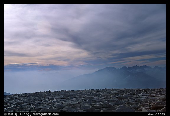 Clouds and distant range from Mt Whitney summit. Sequoia National Park, California, USA.