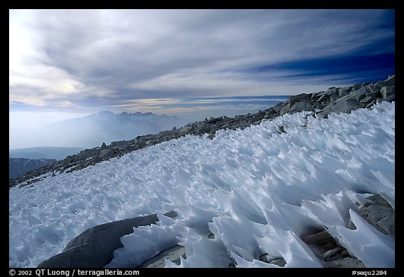 Windblown snow formations near the summit of Mt Whitney. Sequoia National Park (color)