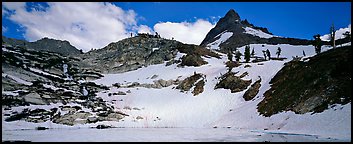Frozen lake and neves in early summer. Sequoia National Park (Panoramic color)