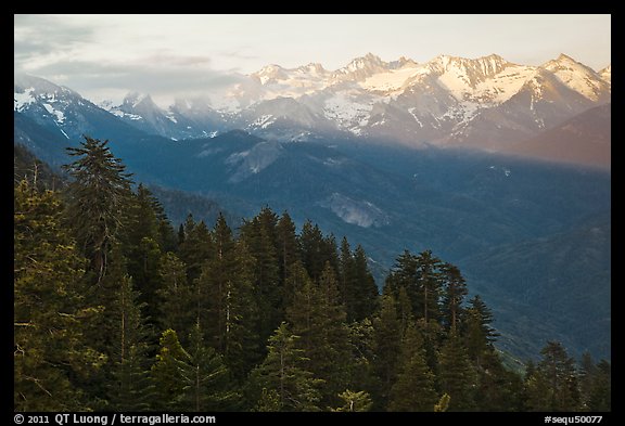Kaweah Range section of the Sierra Nevada Mountains at sunset. Sequoia National Park (color)