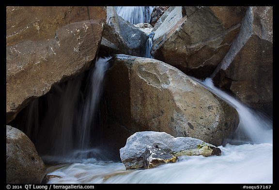 Boulders and cascades, Marble fork of Kaweah River. Sequoia National Park, California, USA.