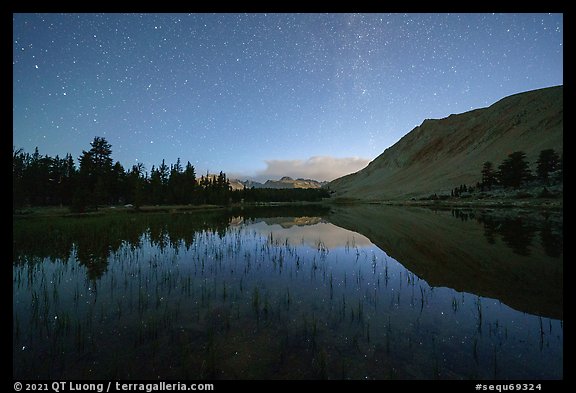 Lake, Diamond Mesa at night. Sequoia National Park (color)