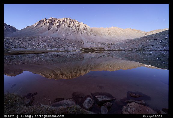 Mt Whitney reflected in Guitar Lake, twilight. Sequoia National Park (color)