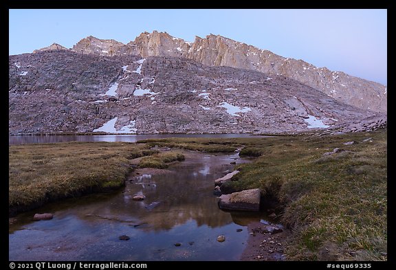 Mt Hitchcock, stream, and Guitar Lake, dawn. Sequoia National Park (color)
