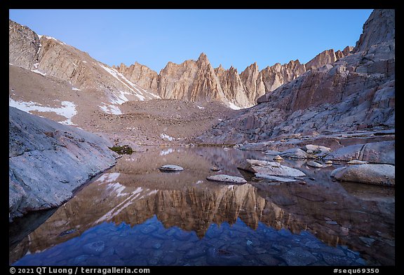 Trail Camp Pond and Keeler Needles, dawn. Sequoia National Park, California, USA.